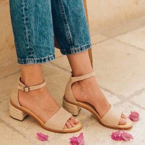 Soludos Capri Suede Tan Ankle Strap Block Heels